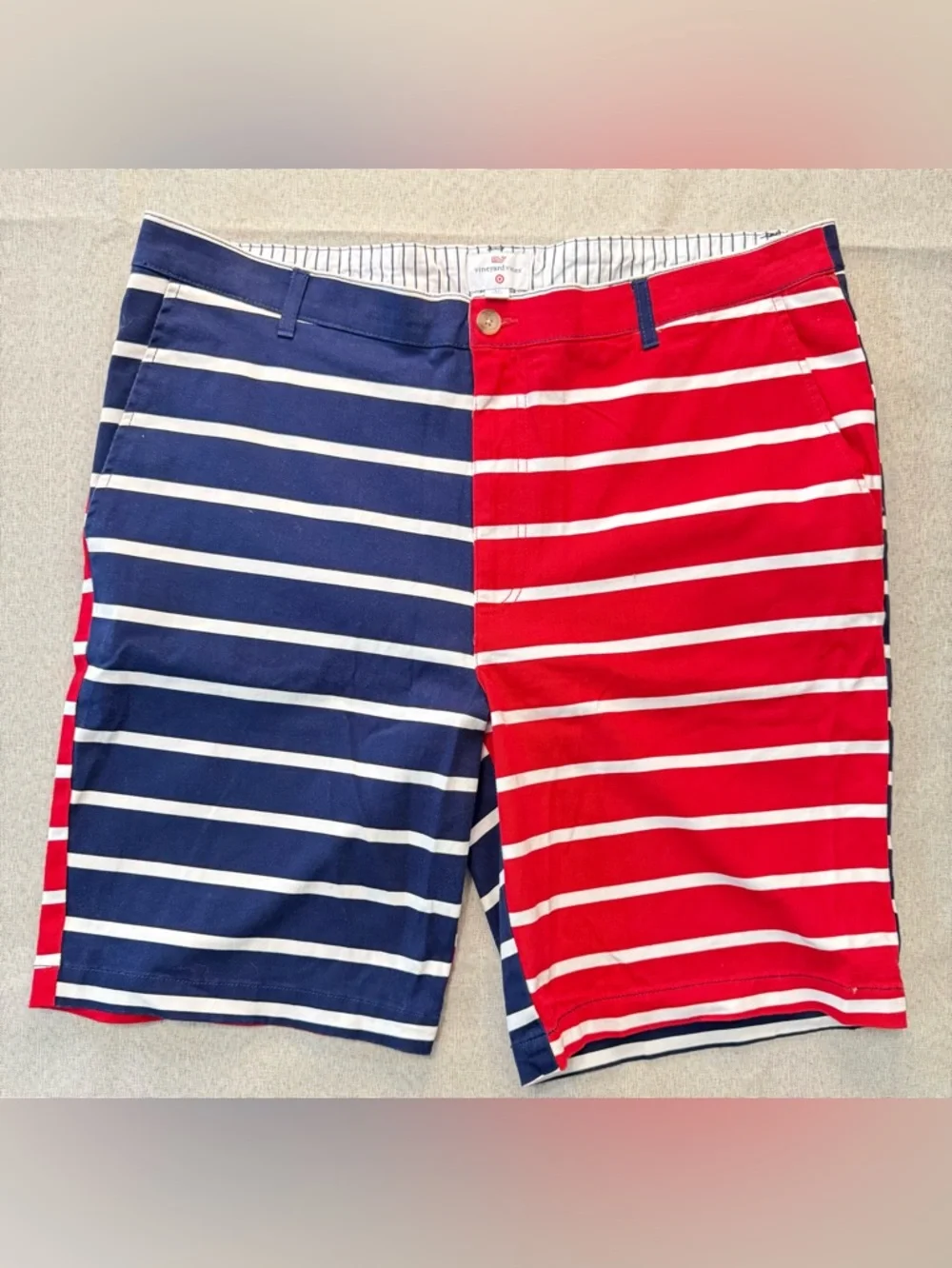 Vineyard Vines Red and Navy Striped Flat Front Men’s Shorts